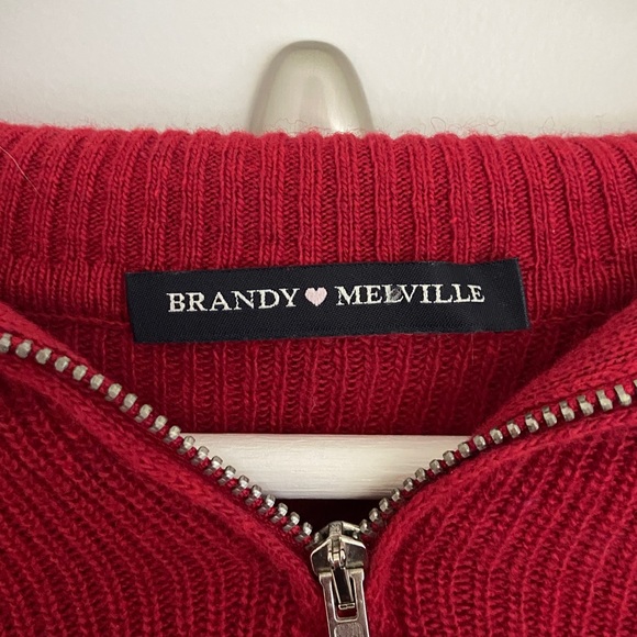Brandy Melville Red Knit Quarter zip Sweater - Picture 4 of 4